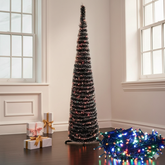Arbol De Navidad Plegable De Espiral x 90cm + Extencion Navideña x 200 Bombillos